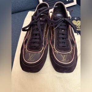 Louis Vuitton Brown Monogram & Suede Lace-Up Sneakers